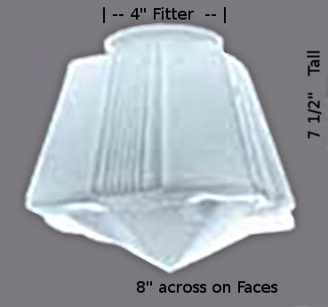 Art Deco Opal Glass Square Sided 7.5" Shade 4" Fitter