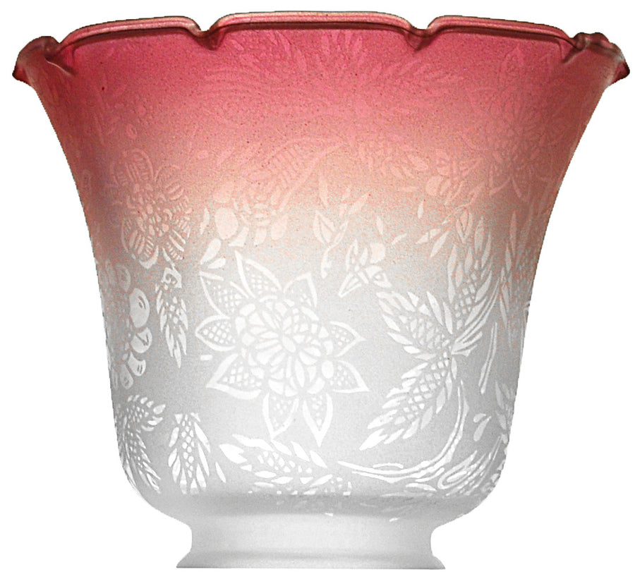 Glass Shade Recreated Etched Floral Design Electric Glass Shade 2 1/4" Fitter Ruby Tipped