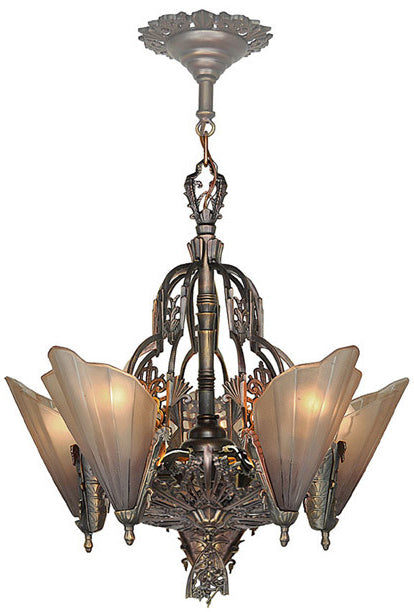 Art Deco Chandeliers Slip Shade 5 Light Soleure Series by Mid-West Mfg