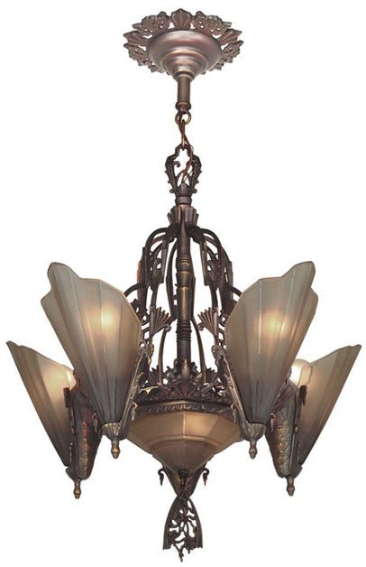 Art Deco Chandeliers Lighting Slip Shade Style 6 Light Soleure Series