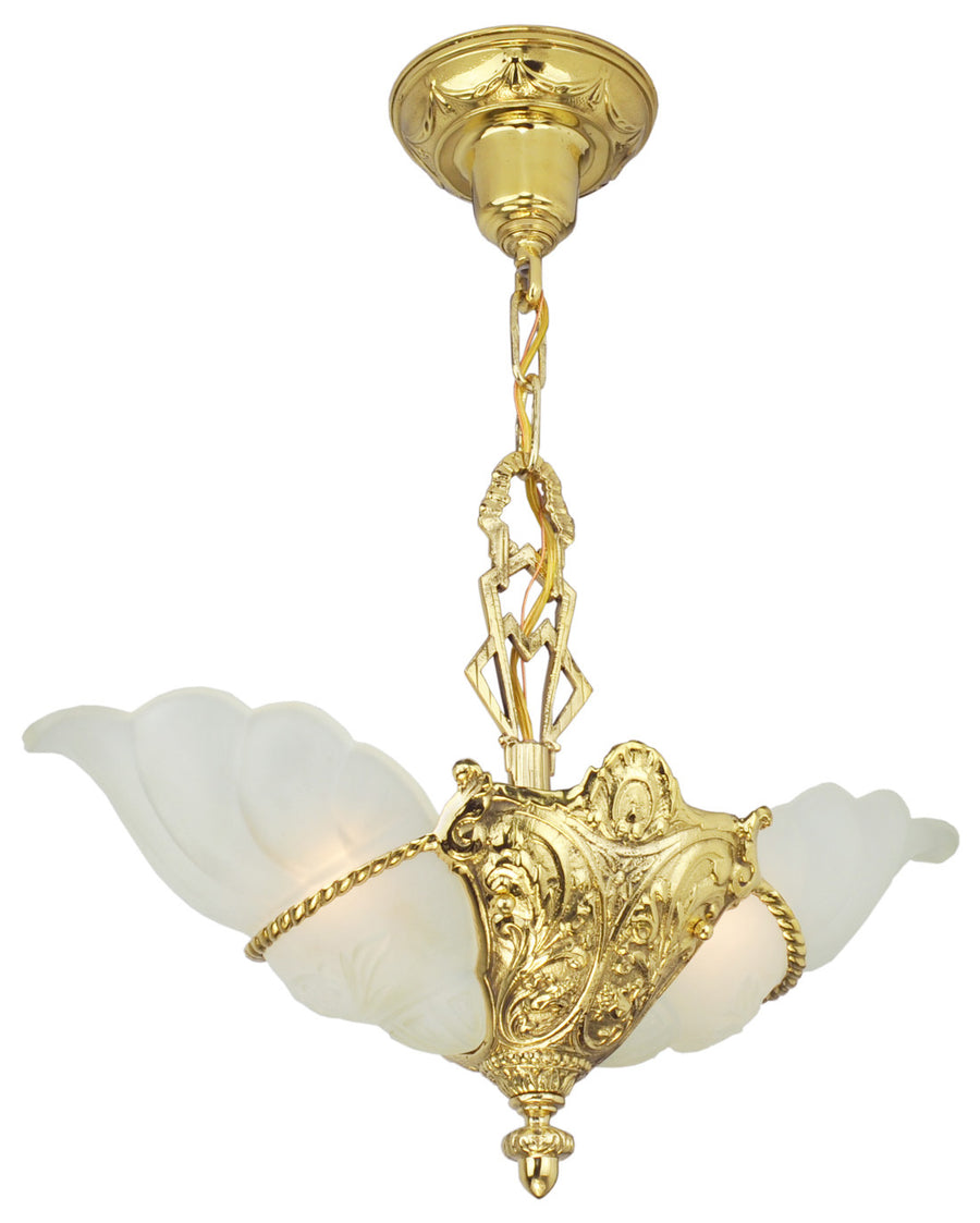 Art Deco Lighting Fixtures Pendant 2 Light Devon Series Slip Shade Style (126-DEA-PB)
