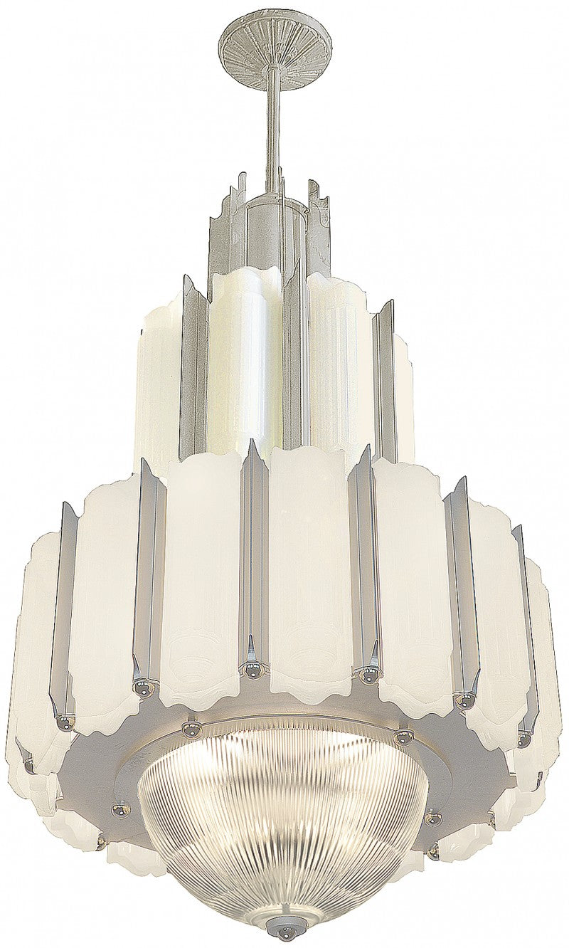 Enlarged, Two-Tier 1933 Streamline Art Deco Chandelier
