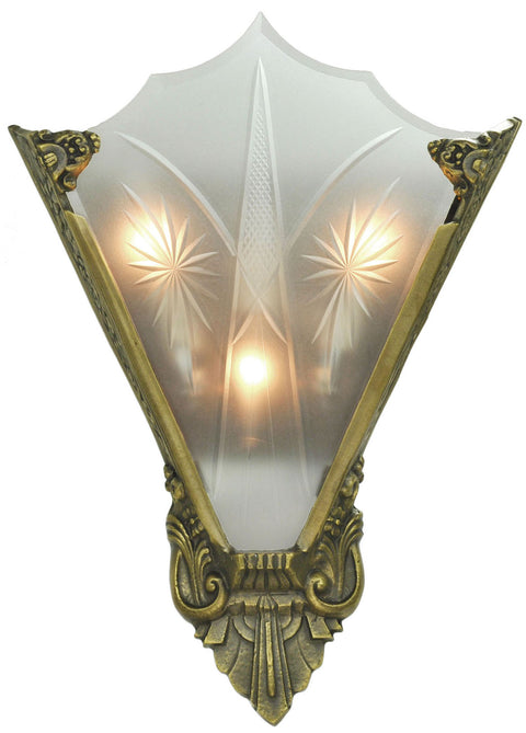 Art Deco Cut Glass and Bronze Sconce