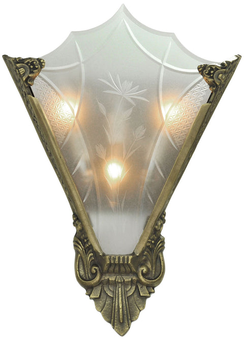 Art Deco Cut Glass and Bronze Sconce