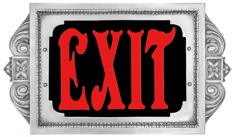 Special New York (and others) Fancy 1920s era White Metal Face, Red 8" Words, Exit Sign