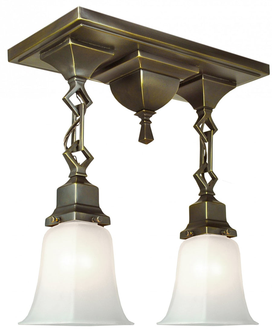 Mission Style Close Ceiling Double Pendant Light