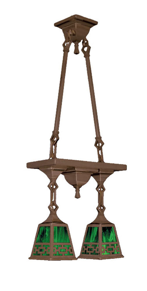 Mission Style Pan & Rod Hung 2 Light Ceiling Pendant Light