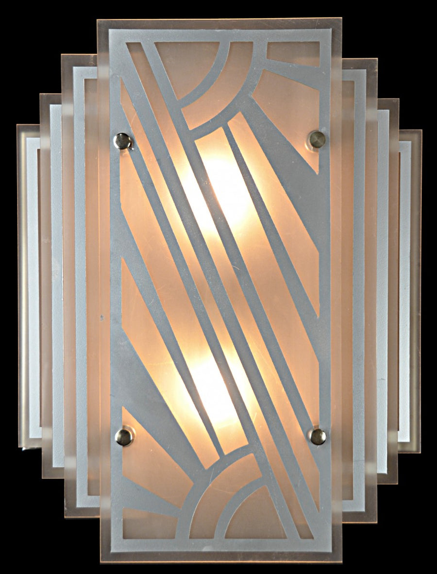 Stainless Steel & Layered-Etched and Patterned, Acrylic Flats, Deco Sconce