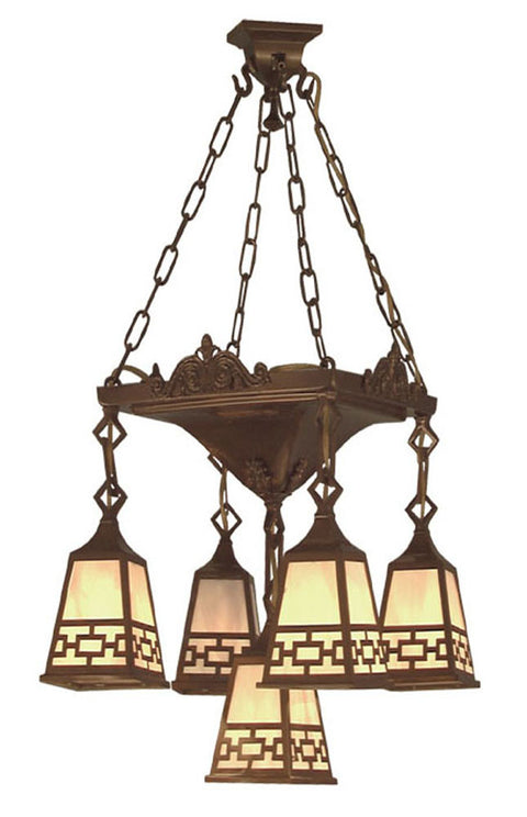 Mission 5 Arm Chandelier Pan Light Chain Shade