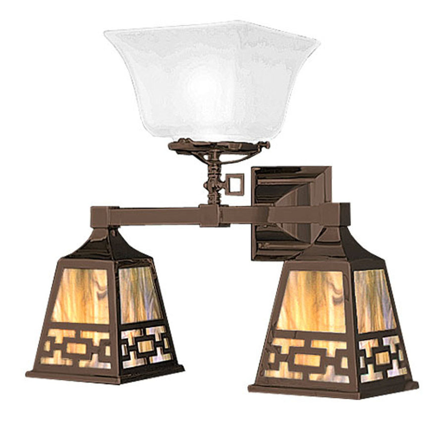 Mission Sconce Three Light Transitional Gas & Electric with Chain Design Shade