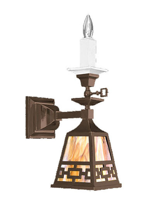 Mission Style Candle & Electric Sconce With Chain Shade