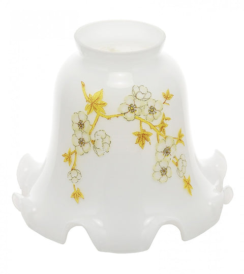 White Shade with Ruffled Edge and Yellow Floral Decal 2 1/4" Fitter