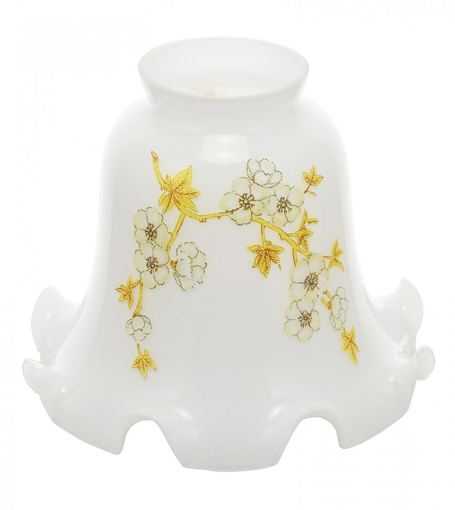 White Shade with Ruffled Edge and Yellow Floral Decal 2 1/4" Fitter