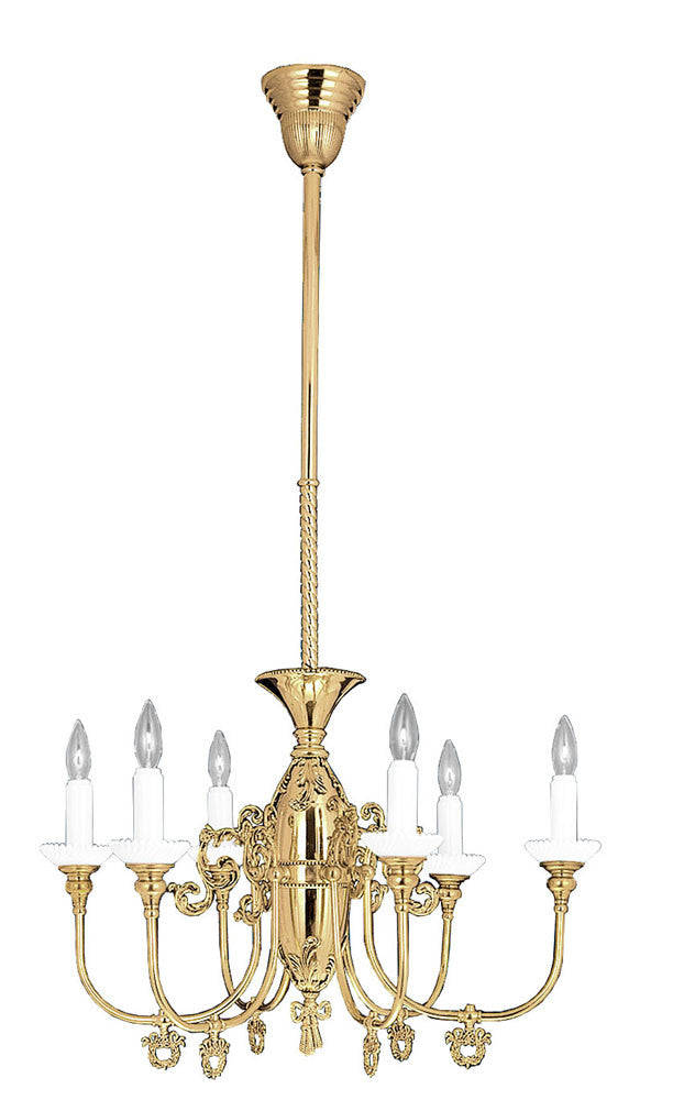Victorian Chandelier, 6 Arm Gas Candle, Circa 1890
