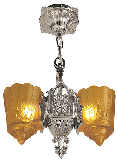 Art Deco Hanging Lights Pendants Two In One Series by Lincoln Recreated Slip Shade Two Light