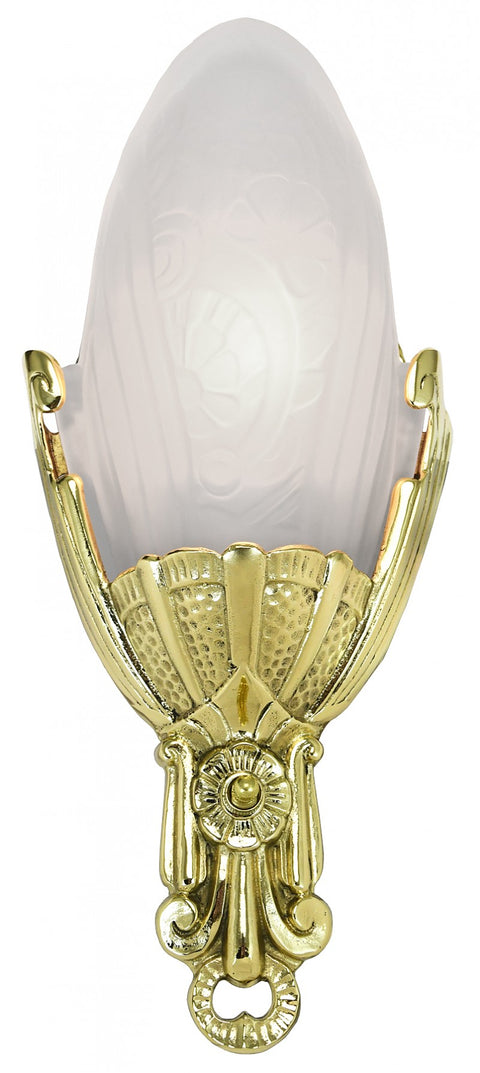 Art Deco Sconces Wall Fixtures Slip Shade Fleurette in Polished Brass