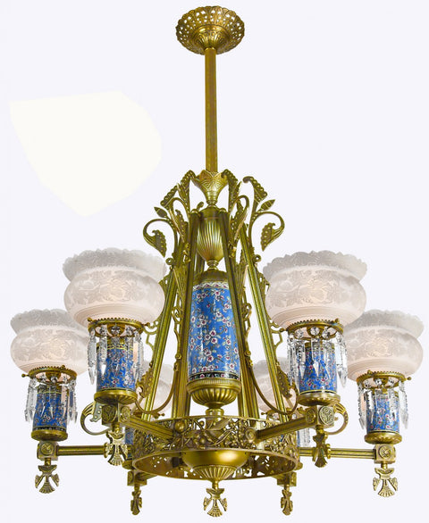 Aesthetic Fine Six-Light Chandelier with Longwy-Style Porcelain