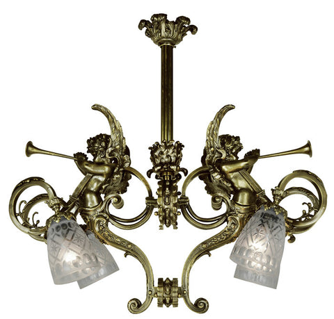 Victorian Cherub Or Cupid French 2 Light Pendant
