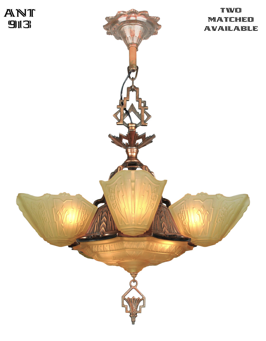 Art Deco 6 Shade Chandelier