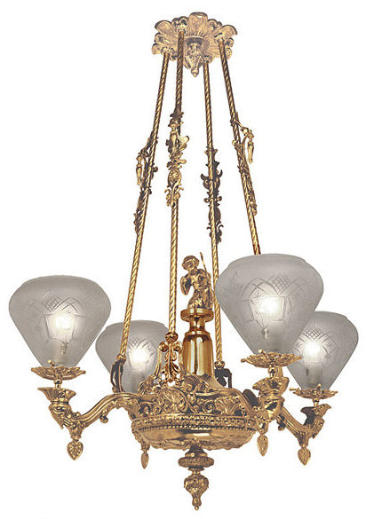 Victorian Light - Neo Rococo Cupid Center Starr Fellows Gasolier C 1856