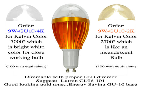 LED Light Bulb 9 Watt Dimmable with GU10 Base CA Title 24 Compliant