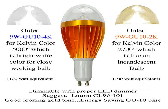 LED Light Bulb 9 Watt Dimmable with GU10 Base CA Title 24 Compliant