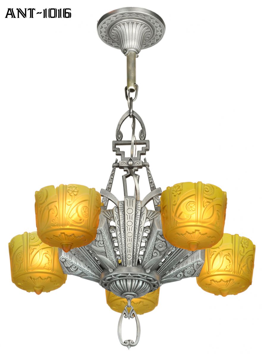 Antique Art Deco Slip Shade Chandelier made by Lincoln