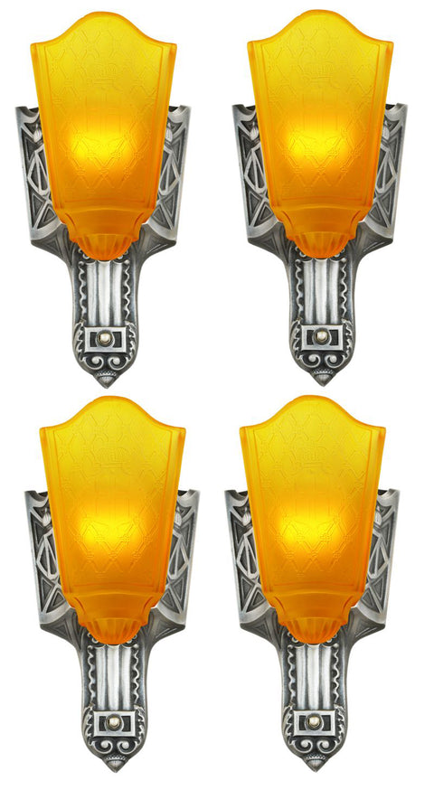 Two Pair (4 total) Moe Bridges Art Deco Slip Shade Sconces Circa 1930 (ANT-1027)