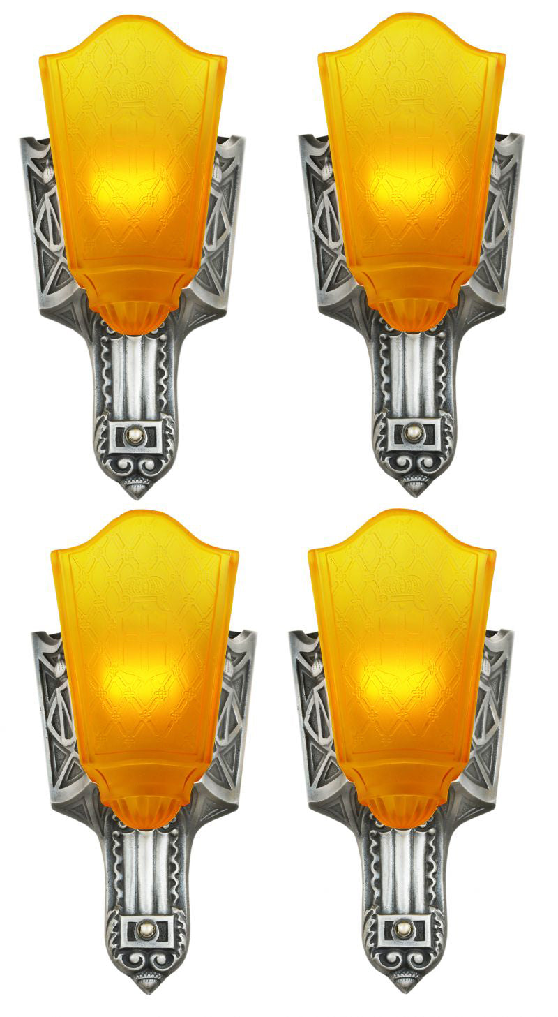 Two Pair (4 total) Moe Bridges Art Deco Slip Shade Sconces Circa 1930 (ANT-1027)
