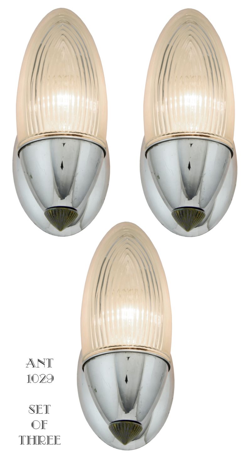Set of THREE Lightolier Streamline Nickel Sconces C.1930
