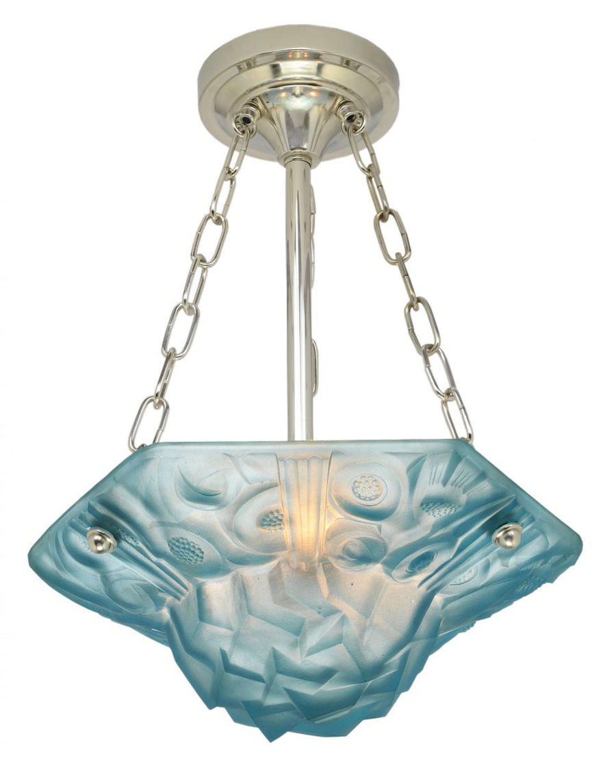Outstanding Signed French Art Deco Embossed Chandelier Bowl by Degue