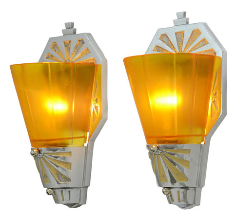 Pair of Antique Art Deco Streamline Sconces Signed by Beardslee