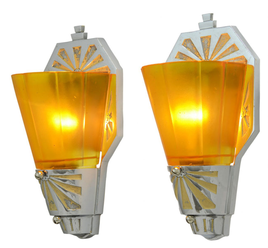Pair of Antique Art Deco Streamline Sconces Signed by Beardslee