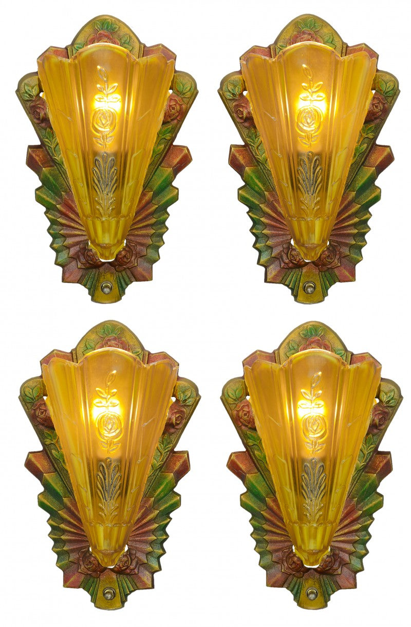 Pair of Lovely Art Deco Polychrome Sconces C.1933