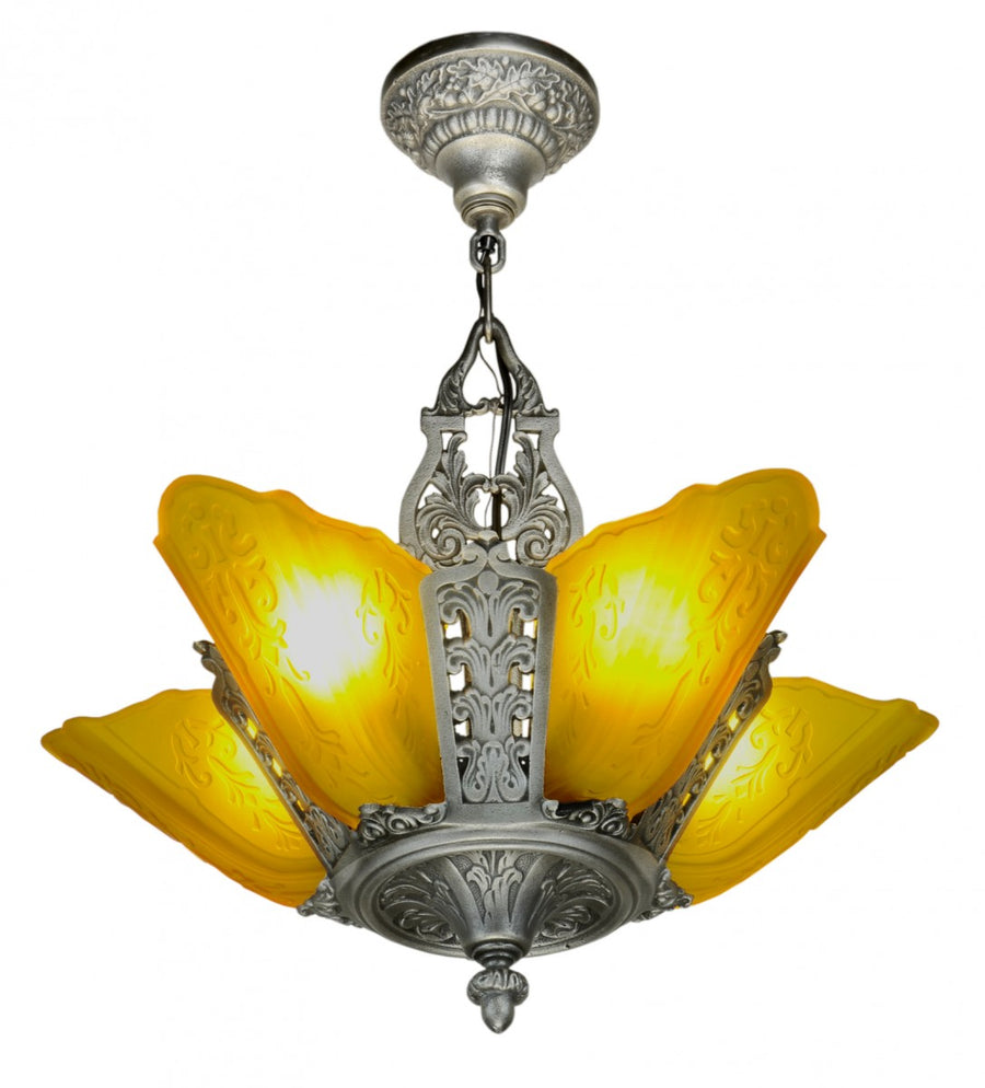 Moe Bridges Art Deco 5 Slip Shade Chandelier