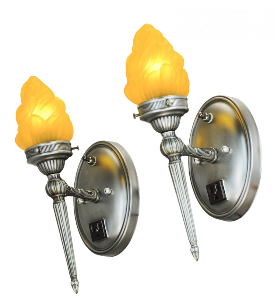 Pair of Pewter Finished "torch" Sconces