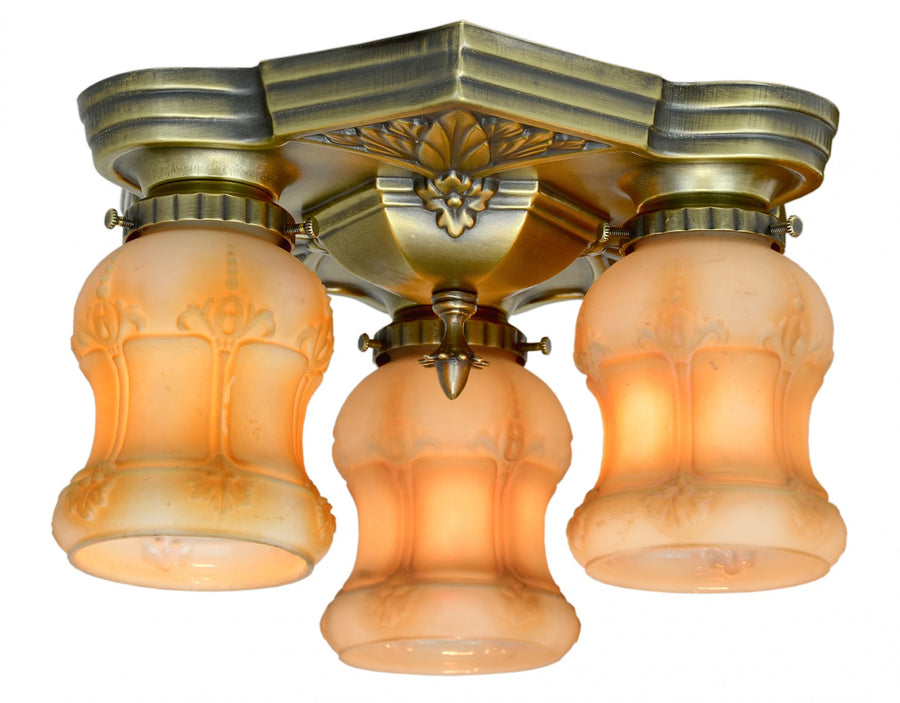 Antique Restored BRASS Art Deco Close Ceiling Light