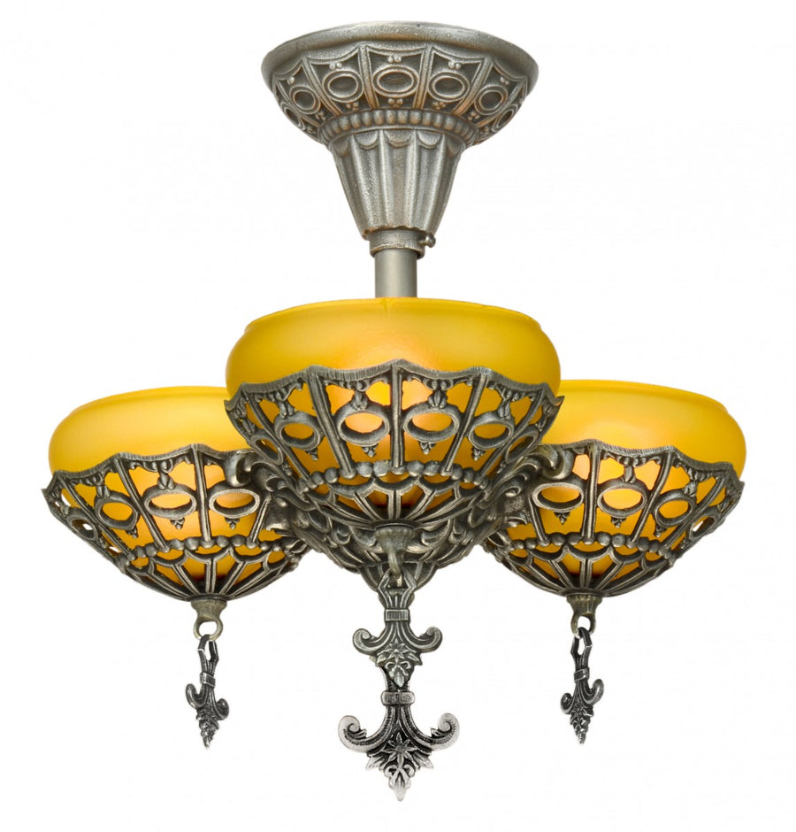 Art Deco 3 Shade Chandelier by Gill Glass & Fixture Co.