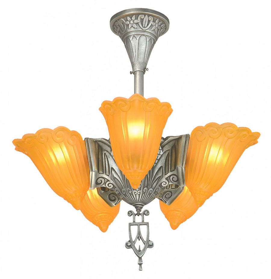 Antique Original Lincoln 5 Light Low Ceiling Chandelier