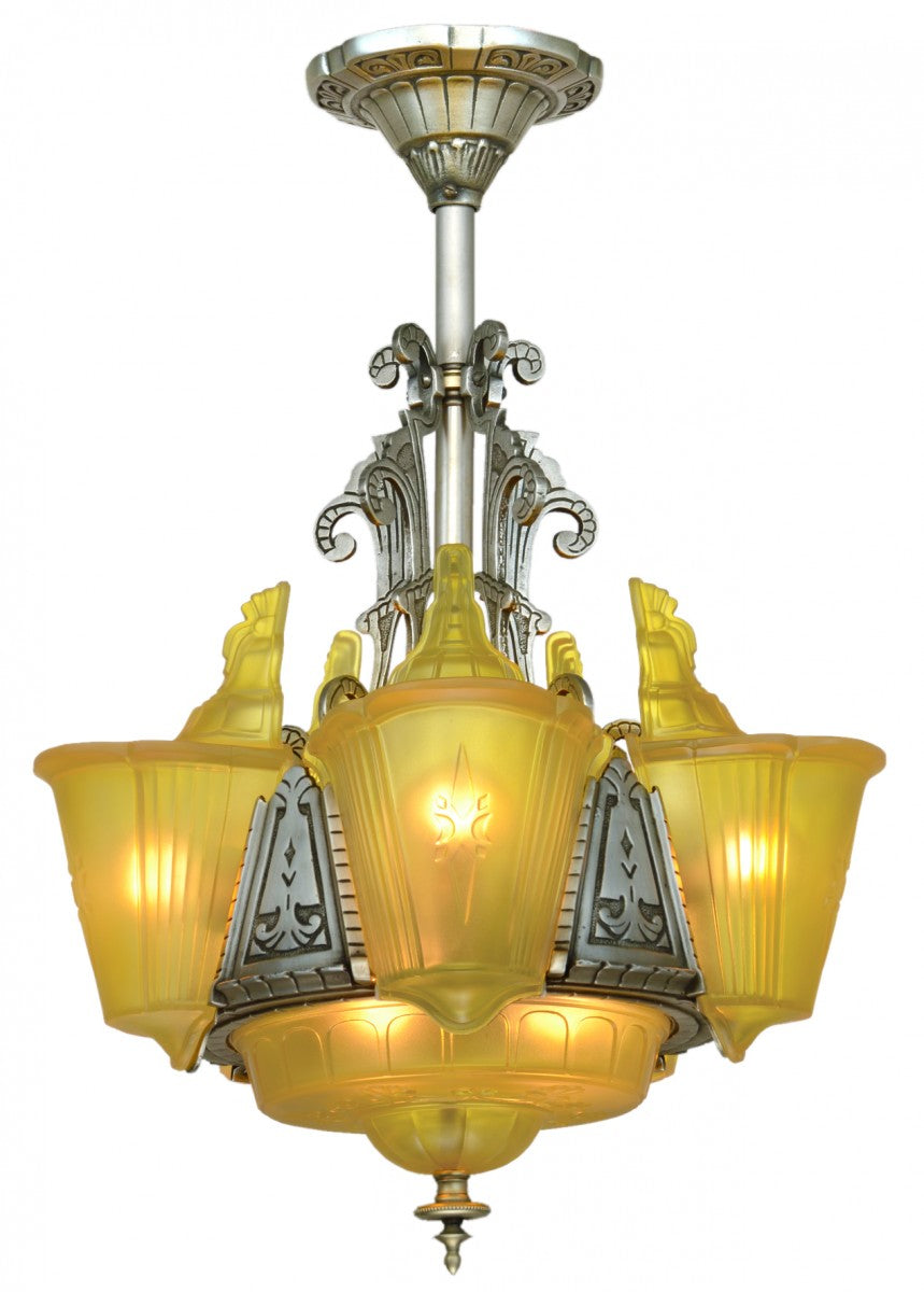 Art Deco top-of-the-line 6 unusual Shade Chandelier