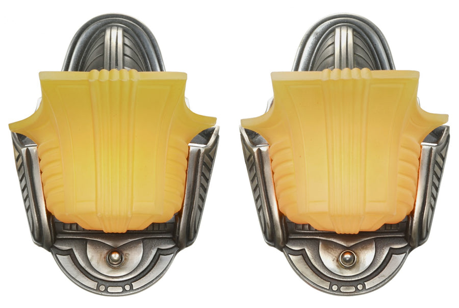 Art Deco Streamline Design Slip Shade Pair of Wall Sconces
