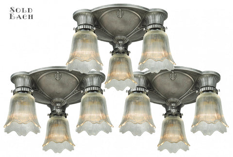 Three Antique Restored Art Deco Close Ceiling Lights