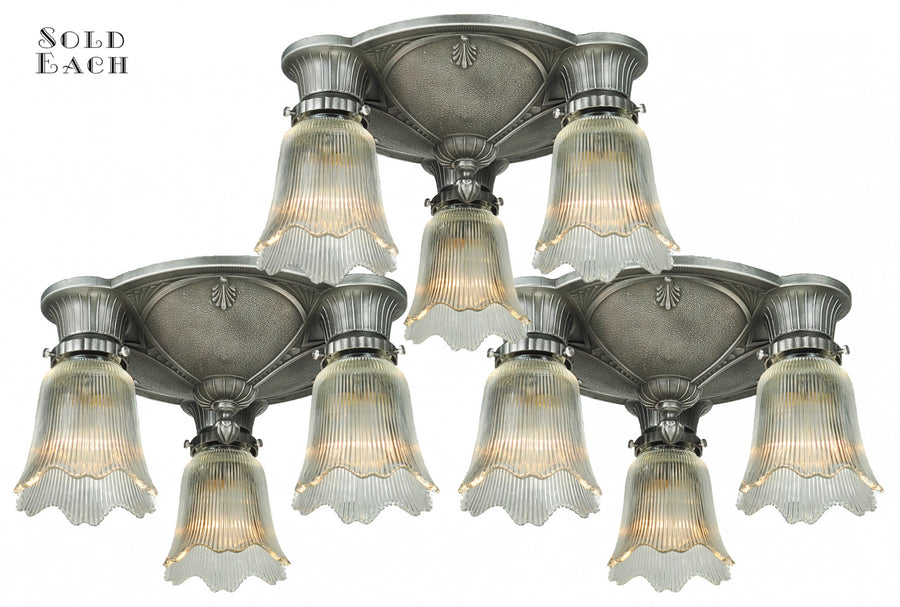 Three Antique Restored Art Deco Close Ceiling Lights