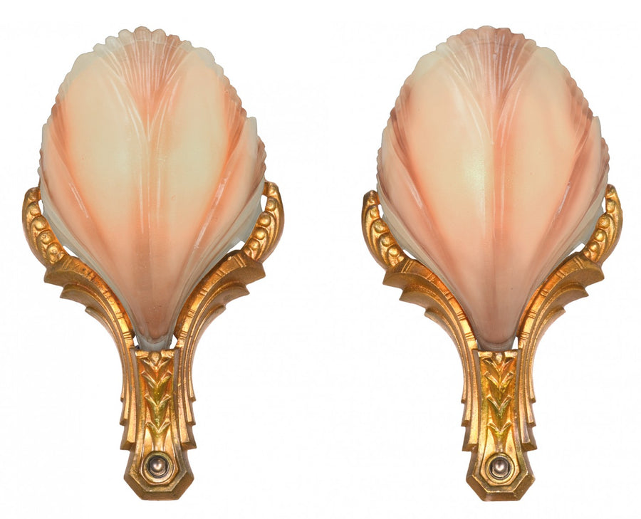 Art Deco Slip Shade Pair of Sconces by Mid West..Circa 1930