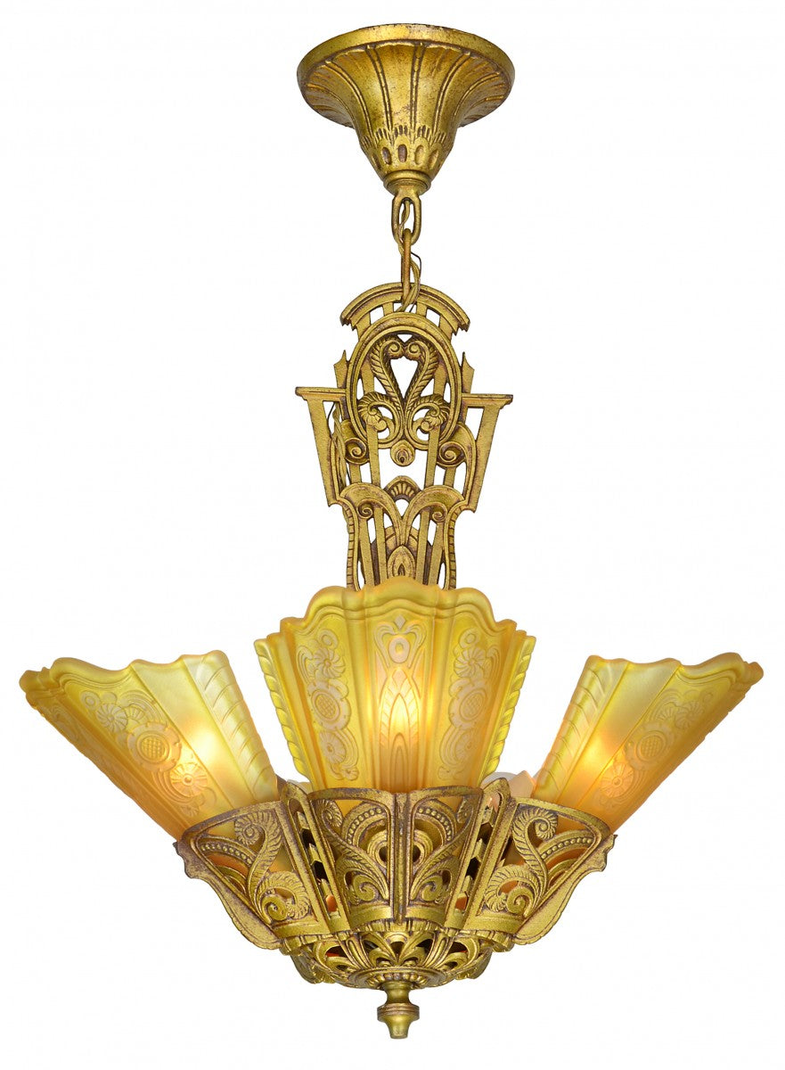 American Art Deco 5 Light Chandelier by Lightolier