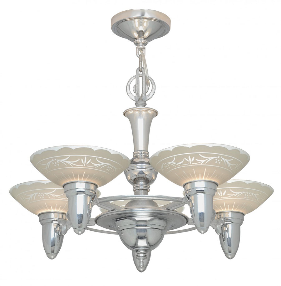 Antique Art Deco Streamline 5-Light Chandelier