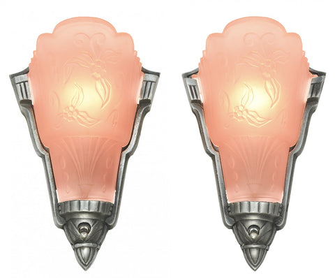 Pair of Unusual American Art Deco Slip Shade Sconces by Globe