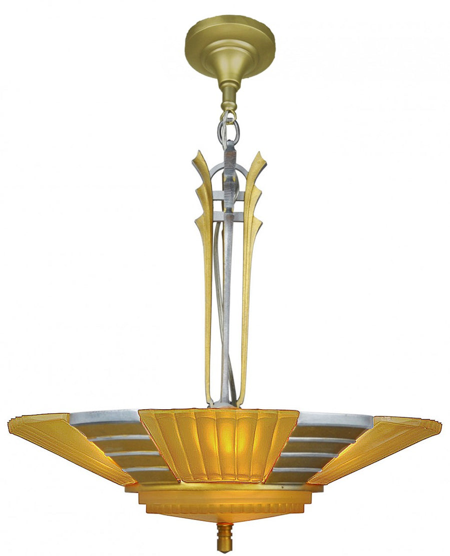 Art Deco Streamline Slip Shade Chandelier--Circa 1935