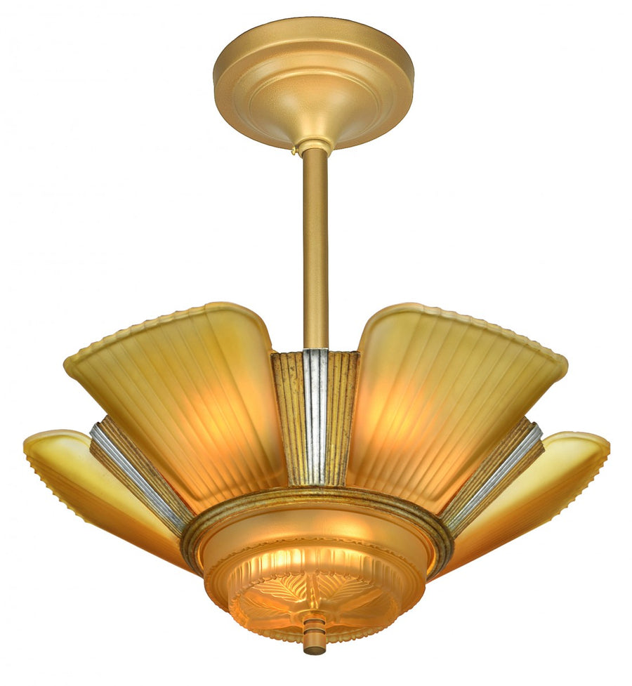 Art Deco Streamline 6-Light Chandeliers by Mid-West Mnf.