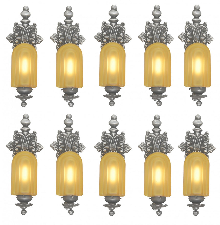 Set of SIX Matched TALL Sconces with Lovely Amber Shades (Sold Each Pair)